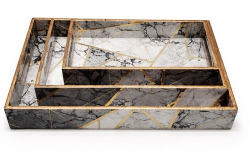 Grey Wooden Rectangular Tray Set