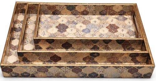 Meenakari Art Rectangular Wooden Serving Tray Set