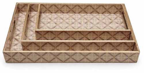 Mughal Printed Rectangular Wooden Serving Tray Set