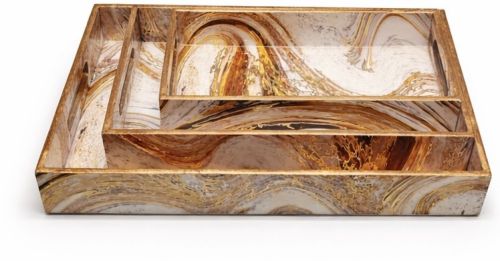 Resin Coated Wooden Rectangular Serving Tray Set