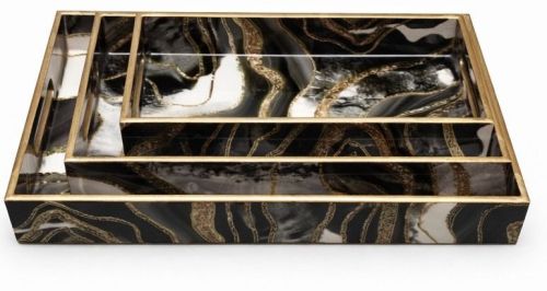 Textured Finish Wooden Rectangular Tray Set