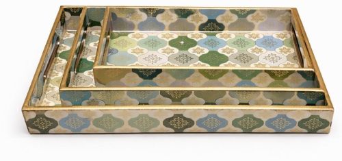 Traditional Wooden Rectangular Tray Set