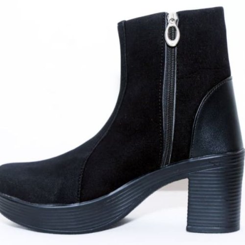 Ladies Black Velvet Heel Shoes