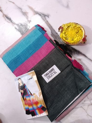 Ladies Plain Linen Cotton Saree