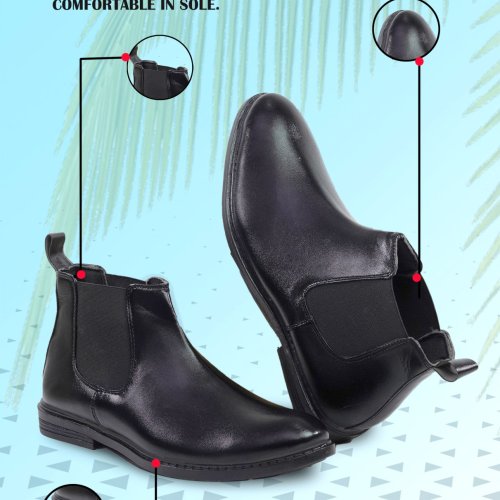 Anti Skid Black Leather Chelsea Boots