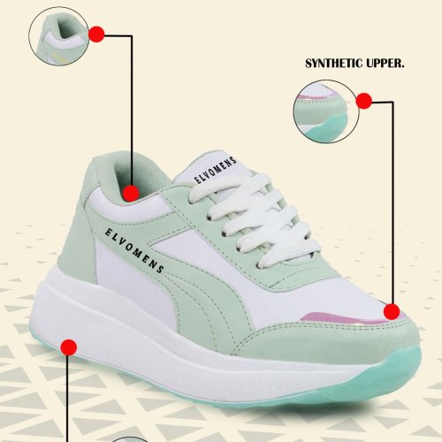 Green and White Anti Skid Ladies Sport Shoes