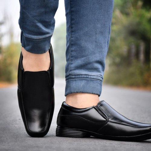 High Quality Black Leather Slip On Shoes
