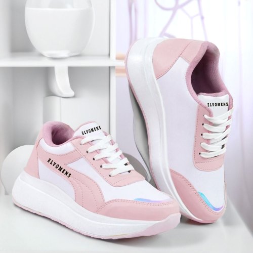 Ladies Pink and White Trendy Sport Shoes