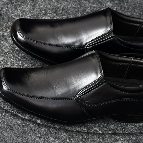 Mens Black Leather Slip On Shoe