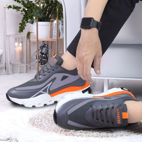Mens Grey and Orange Lightweight Sports Shoes