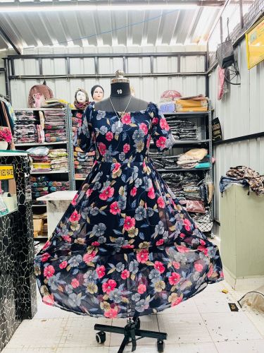 Multi Color Floral Print Georgette Maxi Dress