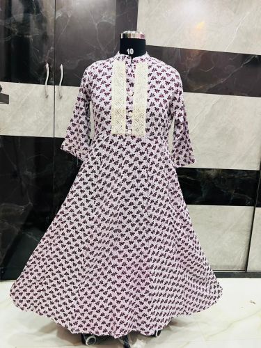 Womern Cotton Floral Printed Anarkali Kurti