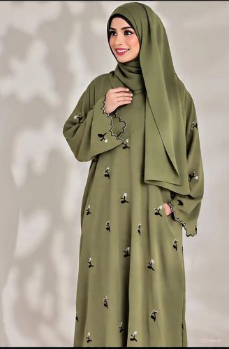 Firdous Green Full Embroidery Work Abaya Burkha