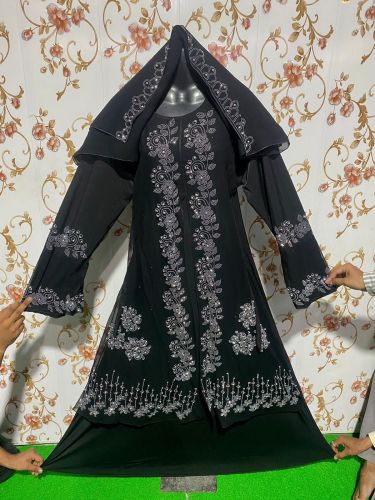 Women Beautiful Black Stretchable Lycra Jacket Abaya Burkha