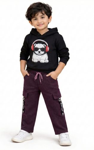 Black and Purple Trendy Boys Printed Hoodie Co-Ord Set