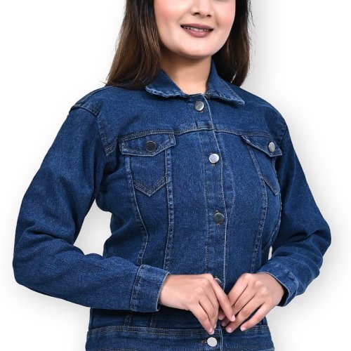 Fashionable Dark Blue Ladies Denim Jacket