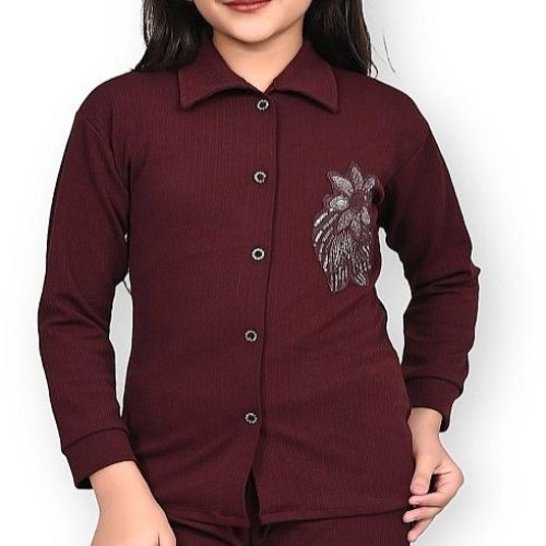 Girls Maroon Fashion Co-Ord Set