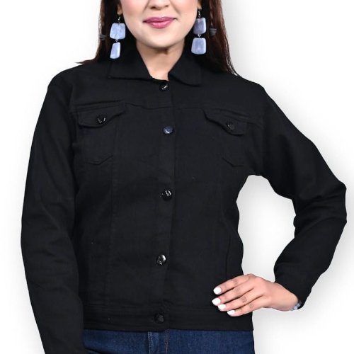 Ladies Black Casual Wear Denim Jacket