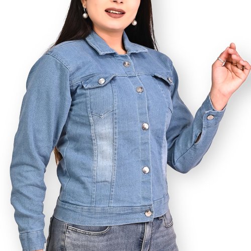 Light Blue Solid Denim Jacket