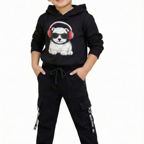 Stylish Boys Black Hoodie and Jogger Co-Ord Set
