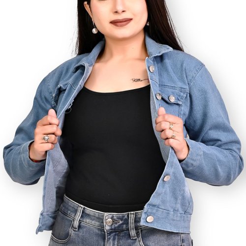 Trendy Light Blue Ladies Denim Jacket