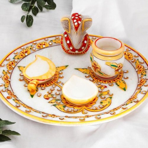 White Marble Pooja Thali