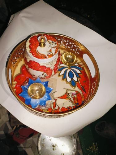 Pichwai Metal Tray with Jar Diya