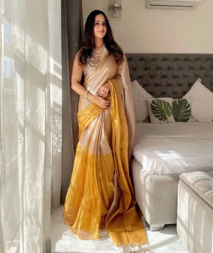 Raga Tissue Handwoven Saree with Lambani Mirror Embroidery