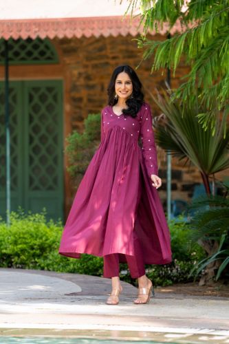Simple Embroidery Kurti Wine