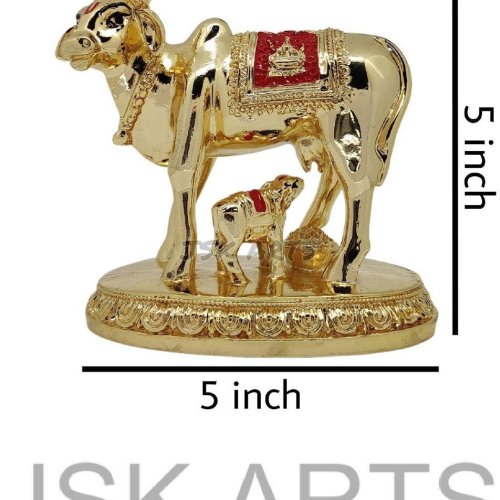 Golden Kamdhenu Cow Calf Statue
