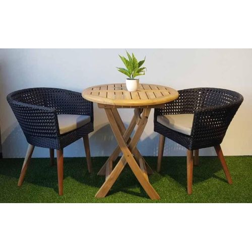 2 Seater Teak Wood Wicker Chair Table Set