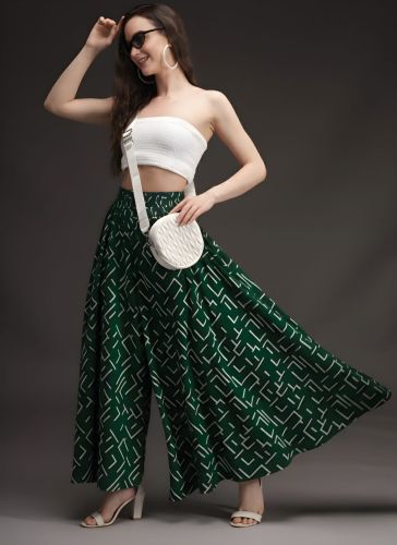 Ladies Green Printed Wide Leg Palazzo