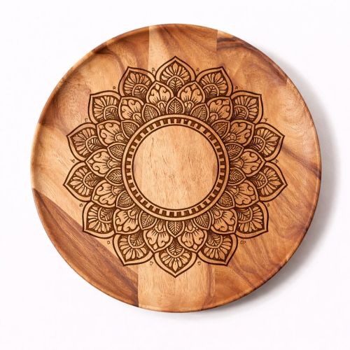 Handcrafted Wooden Mandala Tray - Elegant Round Serving Plate with Intricate Carved Design for Home
