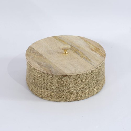 Jute Basket Wooden Lid
