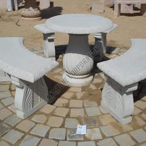 Designer Round Sandstone Table Bench Set