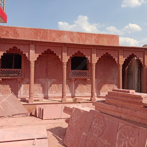Pink Dholpur Sandstone Temple with Antique Finish