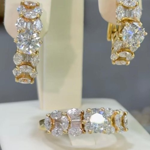 K Jewels Premium Diamond Ring with Hoop Earrings