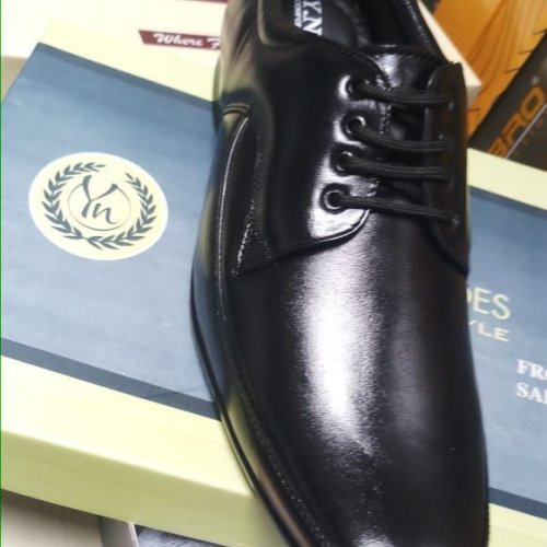 Mens Plain Toe Black Leather Formal Lace Shoes