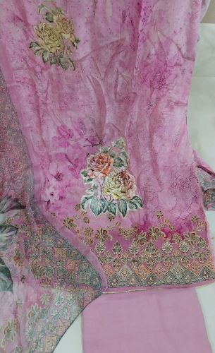 Lilac Digital Printed Crepe Unstitched Suit with Silk Bottom