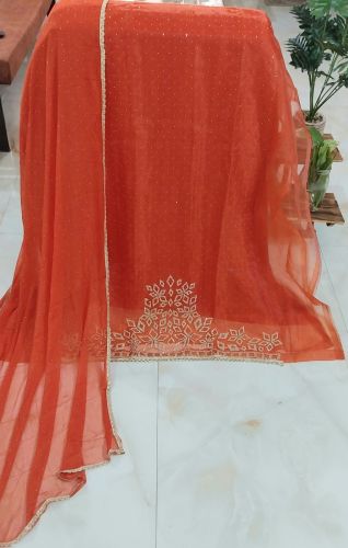 Rust Orange Pure Fendi Silk Zircon Work Unstitched Suit