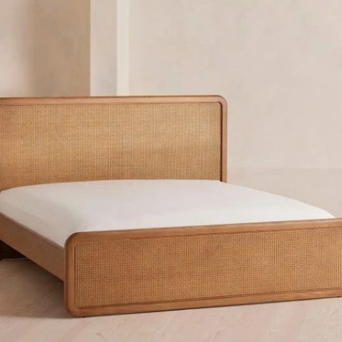 Double Wooden Cane Bed