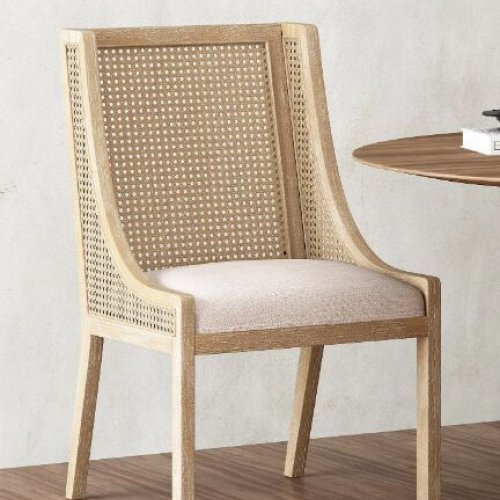 Light Brown Wood Frame Rattan Dining Chair