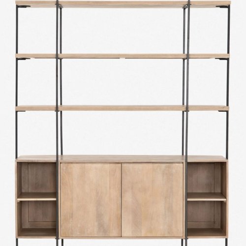 Wooden Bookshelf with Door Cabinet