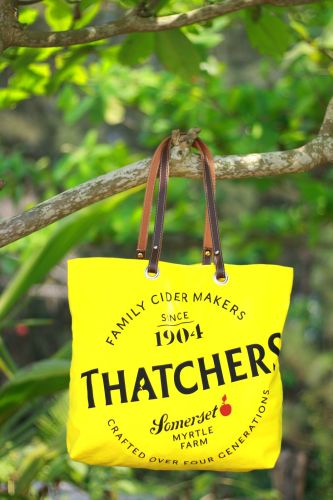 100% Cotton Woven Carry Bag With Leather Handle
