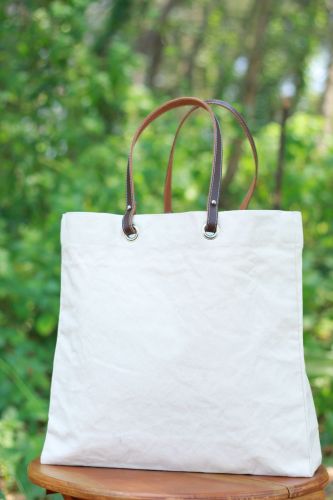 plain cotton leather handle promotional carry bag