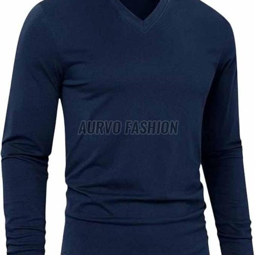 Cotton Blend Full Sleeve V Neck T Shirt