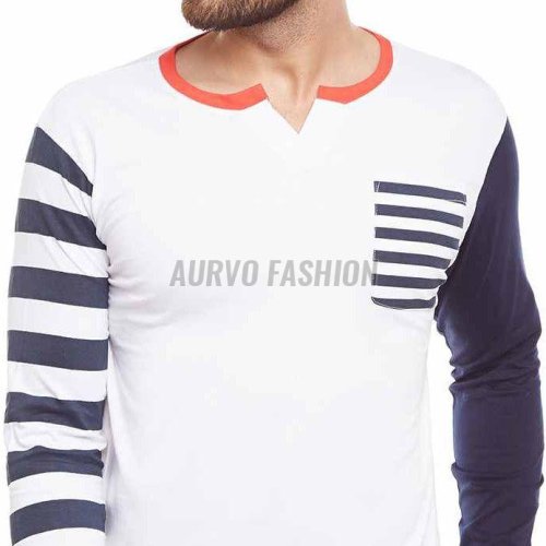 Cotton Blend Printed V Neck T Shirt