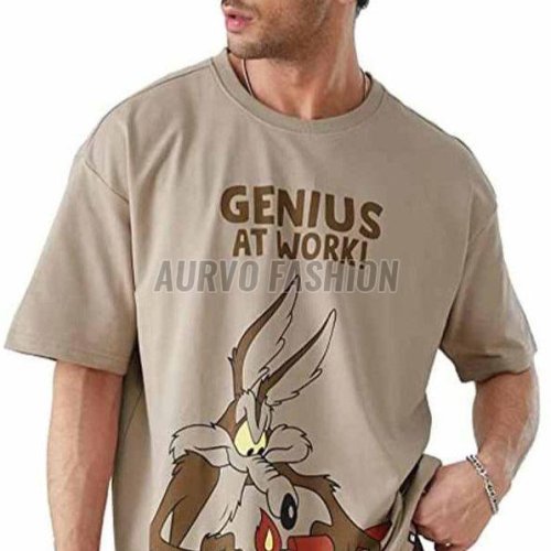 Cotton Blend Round Neck Drop Shoulder T Shirt