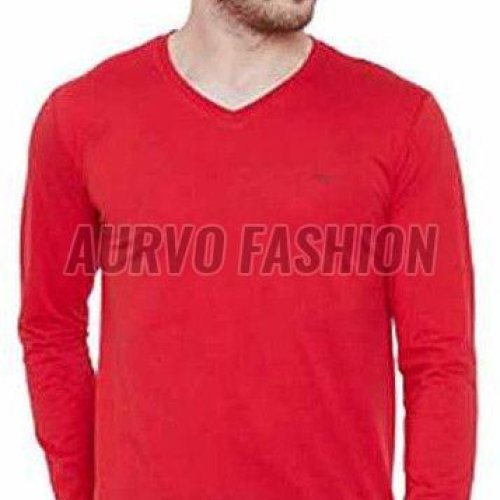 Polyester Red V Neck T Shirt