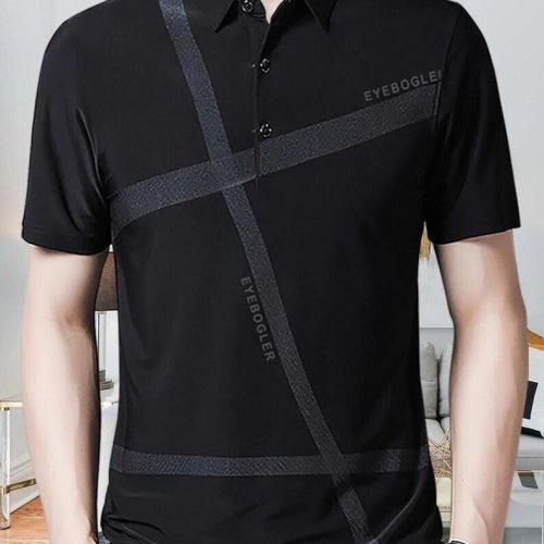 Black Short Sleeve Polo Neck Graphic Regular Fit T-Shirt